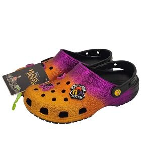 CROCS Purple and Orange Glitter Clogs. HOCUS POCUS